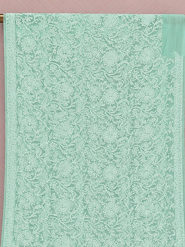 Indiehaat | Blue Georgette Chikankari Saree | Party Wear
