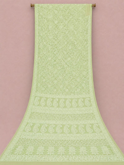 Indiehaat | Green Georgette Chikankari Saree | Party Wear