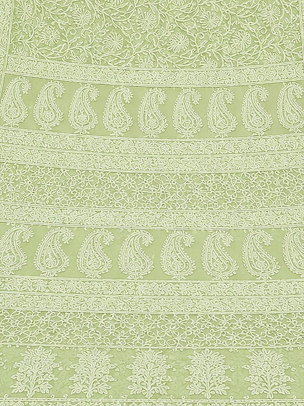 Indiehaat | Green Georgette Chikankari Saree | Party Wear