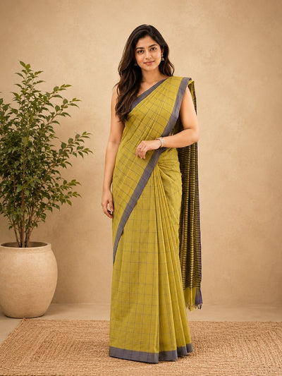 Vasudha Khadi Cotton Handloom Saree Olive Green