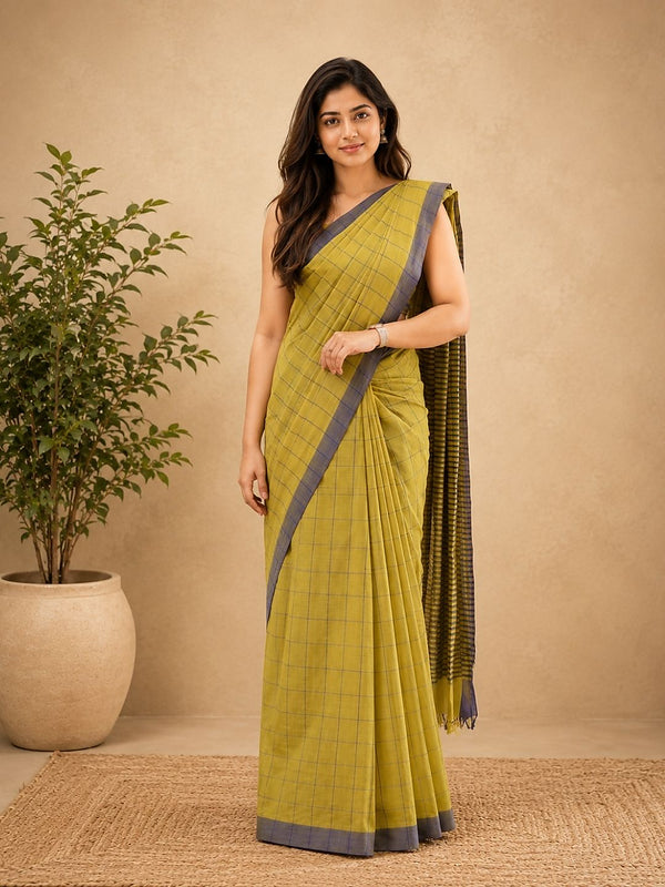 Indiehaat | Green Khadi Cotton Handloom Saree