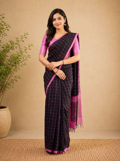 Vasudha Khadi Cotton Handloom Saree Black