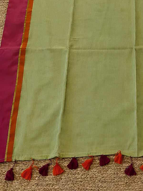 Indiehaat | Green Mul Cotton Handloom Saree