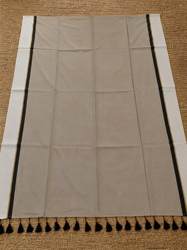 Indiehaat | Beige Mul Cotton Handloom Saree