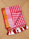Indiehaat | Red & White Mul Cotton Handloom Saree