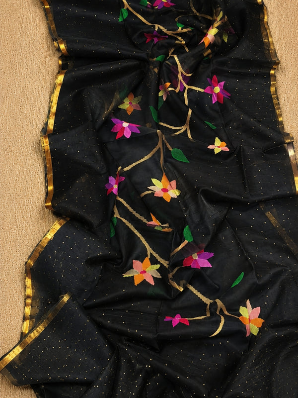 Indiehaat | Black Muslin Silk Jamdani Saree