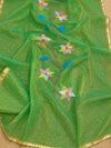 Indiehaat | Green Muslin Silk Jamdani Saree