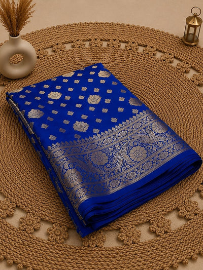Mridula Katan Silk Brocade Saree Cobalt Blue