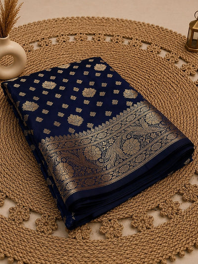 Mridula Katan Silk Brocade Saree Dark Navy