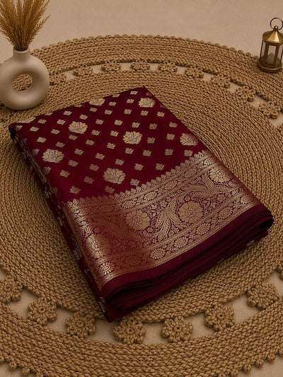 Mridula Katan Silk Brocade Saree Deep Maroon