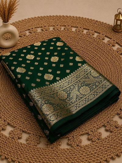 Mridula Katan Silk Brocade Saree Bottle Green