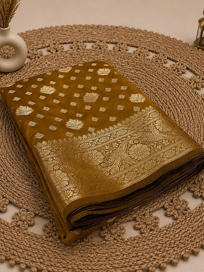 Mridula Katan Silk Brocade Saree Golden Mustard