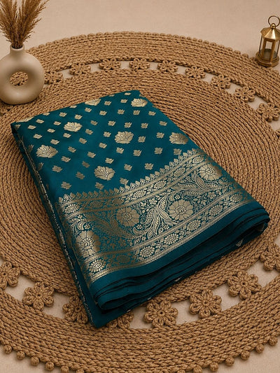 Mridula Katan Silk Brocade Saree Deep Teal