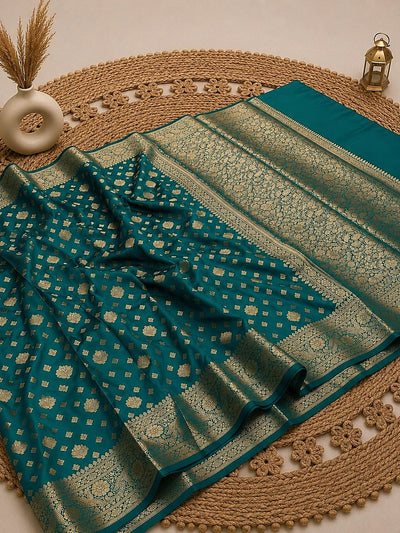 Indiehaat | Green Katan Silk Saree | Brocade Weaving