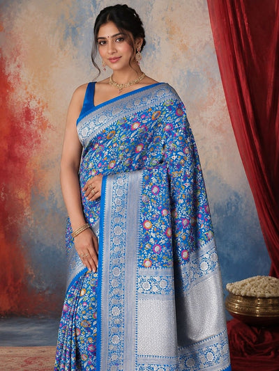 Vaidehi Royal Blue Mashru Jaal Silk Saree