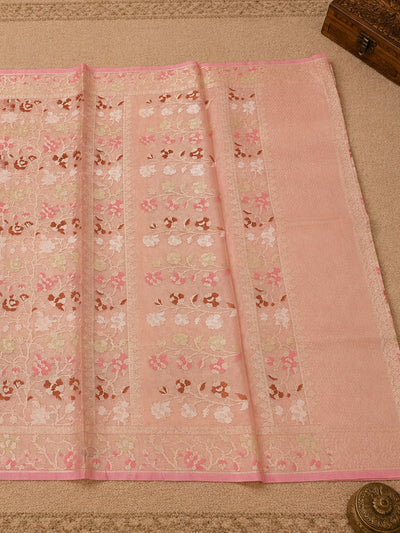 Indiehaat | Peach Kora Banarasi Saree | Jamdani