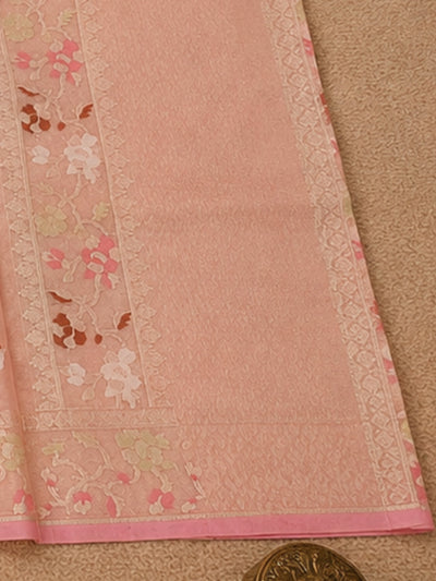 Indiehaat | Peach Kora Banarasi Saree | Jamdani