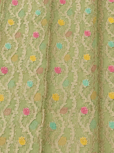 Indiehaat | Green Kora Banarasi Saree | Jamdani