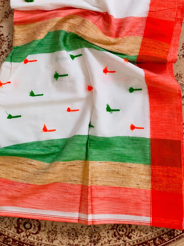 Khadi Cotton Handloom Weaving Saree White | Indiehaat