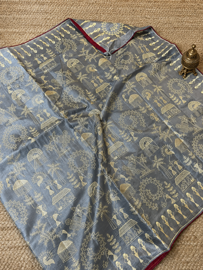 Parampara Silkmark Tussar Silk Embroidery Saree Steel Gray
