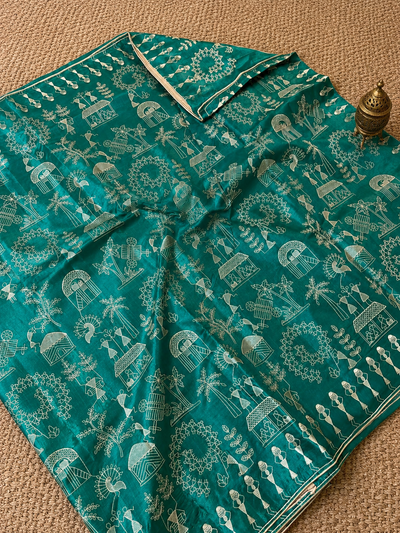 Parampara Silkmark Tussar Silk Embroidery Saree Emerald Green
