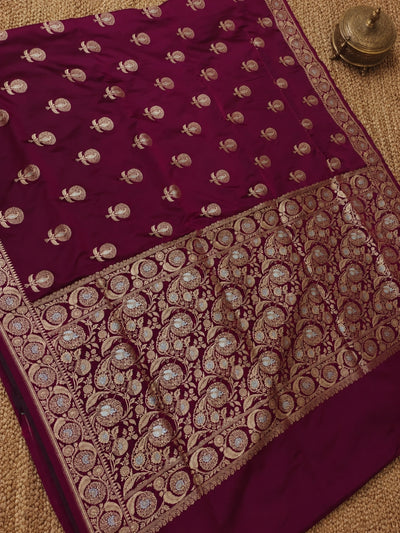 Pratibha Mashru Alfi Katan Silk Saree Deep Aubergine