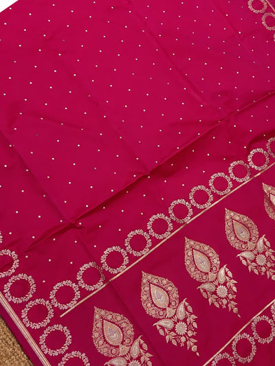 Varnam Mashru Silk Brocade Weaving Saree Fuchsia Pink