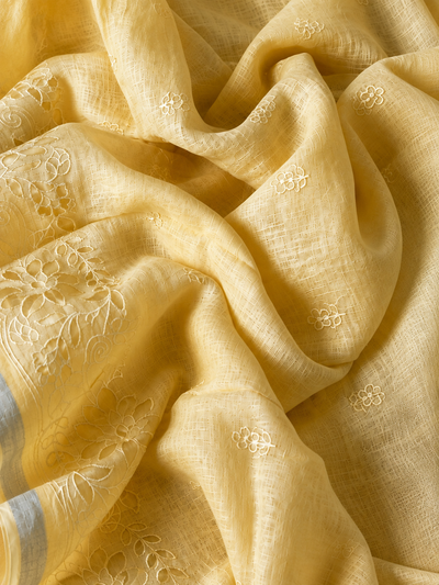 Indiehaat | Pure Linen Embroidered Suit (T+B+D) Yellow