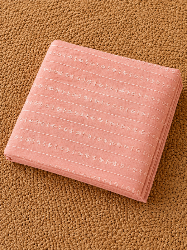 Indiehaat | Pure Linen Embroidered Suit (T+B+D) Peach