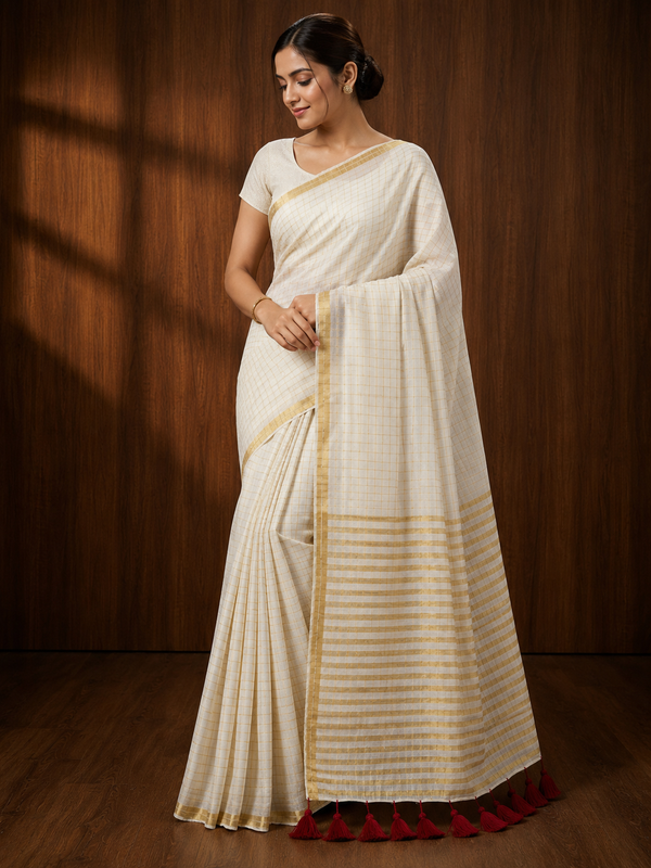 Indiehaat | Ivory Pure Mul Cotton Sequin Saree