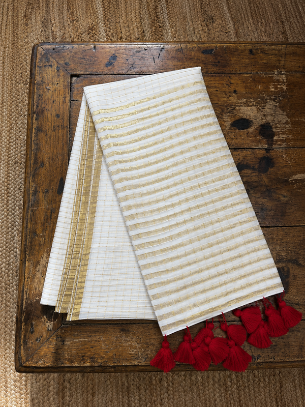 Indiehaat | Ivory Pure Mul Cotton Sequin Saree