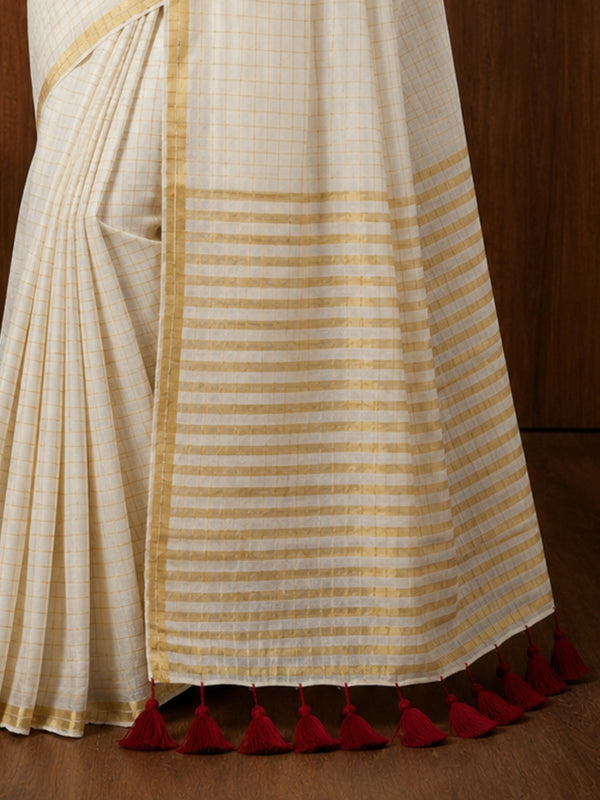 Indiehaat | Ivory Pure Mul Cotton Sequin Saree
