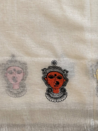 Indiehaat | Pure Linen Embroidered Saree White