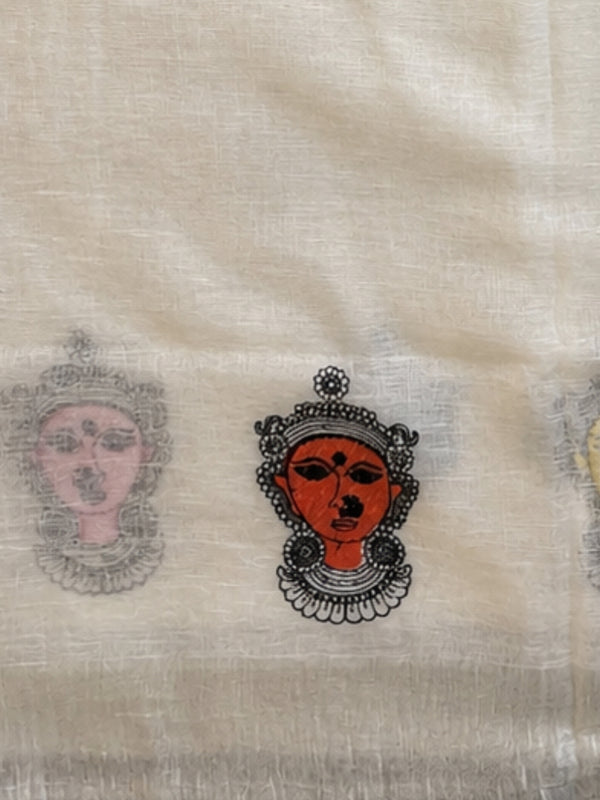 Indiehaat | Pure Linen Embroidered Saree White