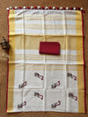 Indiehaat | Pure Linen Embroidered Saree White