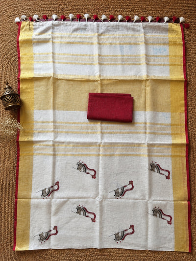 Indiehaat | Pure Linen Embroidered Saree White