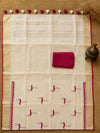 Indiehaat | Pure Linen Embroidered Saree Cream