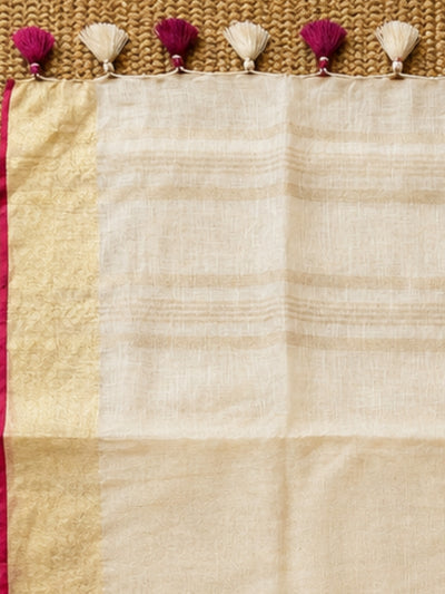 Indiehaat | Pure Linen Embroidered Saree Cream