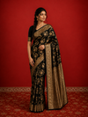 Indiehaat | Mashru Katan Silk Heavy Floral Buta Saree Black