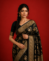 Indiehaat | Mashru Katan Silk Heavy Floral Buta Saree Black