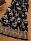 Indiehaat | Mashru Katan Silk Heavy Floral Buta Saree Blue