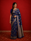Indiehaat | Mashru Katan Silk Heavy Floral Buta Saree Blue