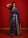 Indiehaat | Mashru Katan Silk Heavy Floral Buta Saree Blue