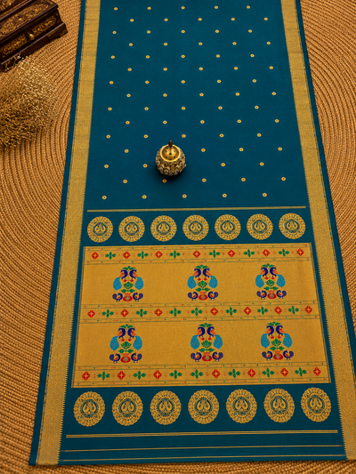 Rajdhara Handloom Paithani Silk Saree Deep Teal
