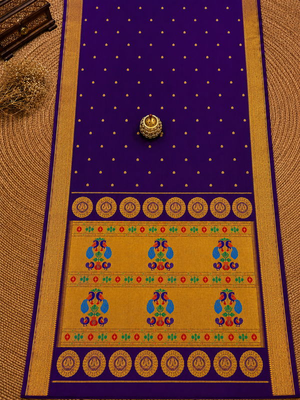 Indiehaat | Handloom Weaving Paithani Silk Saree Purple