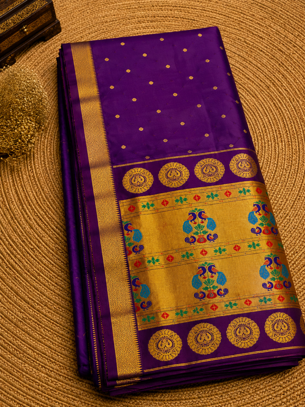 Indiehaat | Handloom Weaving Paithani Silk Saree Purple