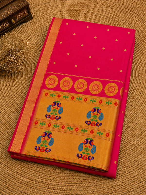 Indiehaat | Handloom Weaving Paithani Silk Saree Pink