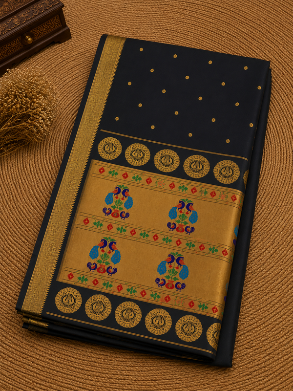Indiehaat | Handloom Weaving Paithani Silk Saree Black