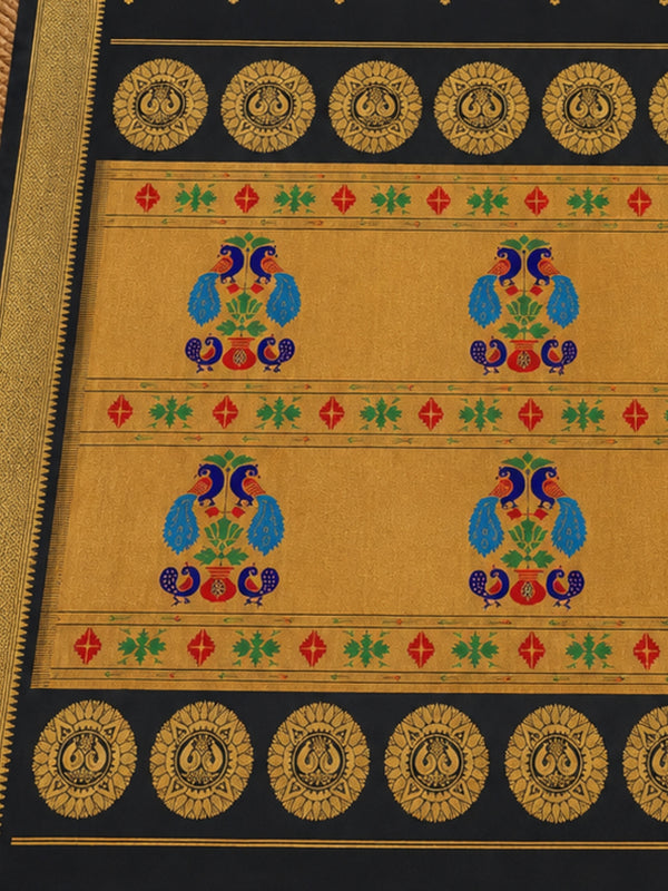 Indiehaat | Handloom Weaving Paithani Silk Saree Black