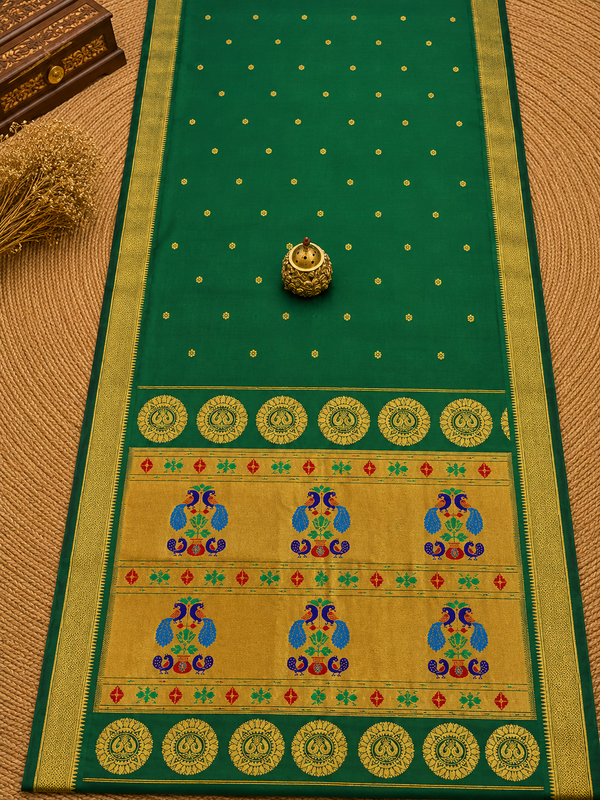 Indiehaat | Handloom Weaving Paithani Silk Saree Green